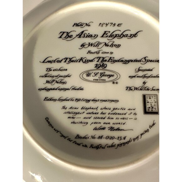 Vintage Will Nelson The Asian Elephant The Endangered Species Plate Collection - Picture 8 of 9